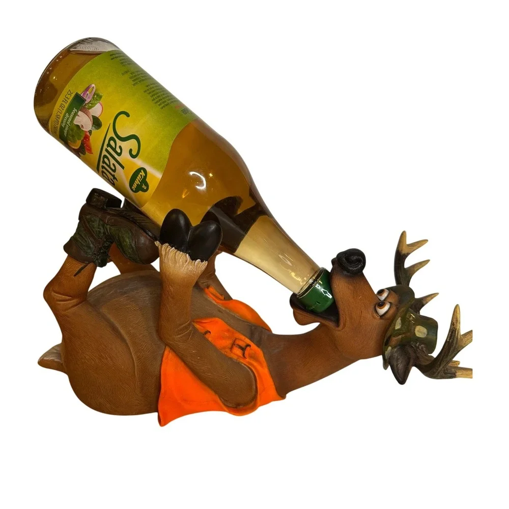 Funny Hunting Deer Wine Bottle Holder Hunter Deer Figurine Bar Decor Cabin Lodge